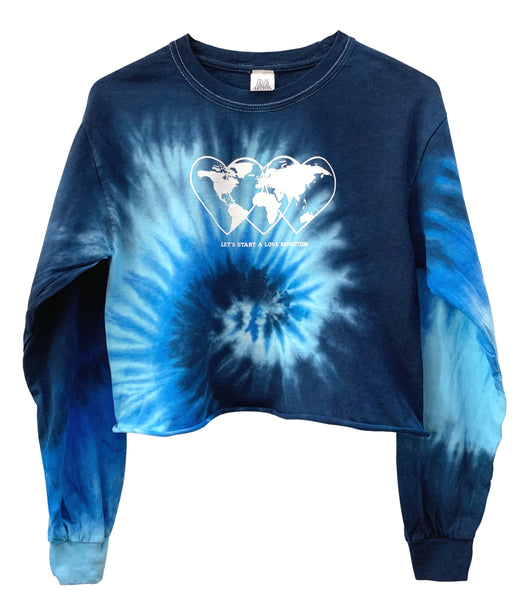 Love Revolution Graphic Tie-Dye Long Sleeve Unisex Cropped Tee - Color Options Available