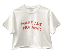 Make Art, Not War White Graphic Cropped Tee