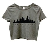 New York City Skyline Gray Graphic Crop Top