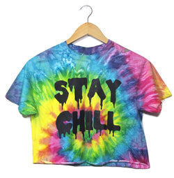 STAY CHILL Bright Rainbow Tie-Dye Graphic Unisex Crop Top