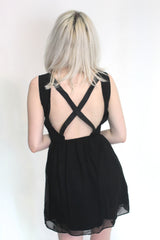 Backless Lotus Flower Little Black Dress