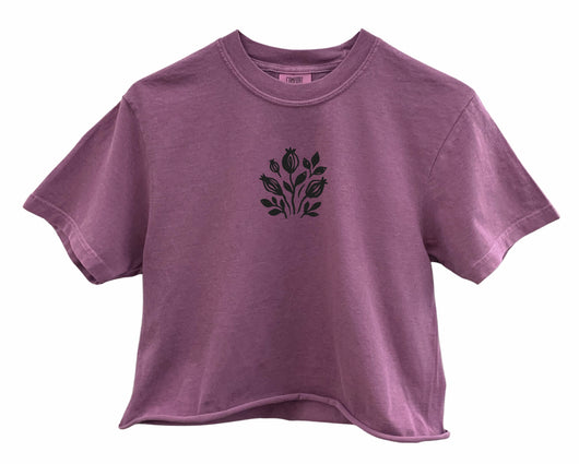 Floral Poppy Graphic Unisex Pigment Dyed Cropped Tee - Color Options Available