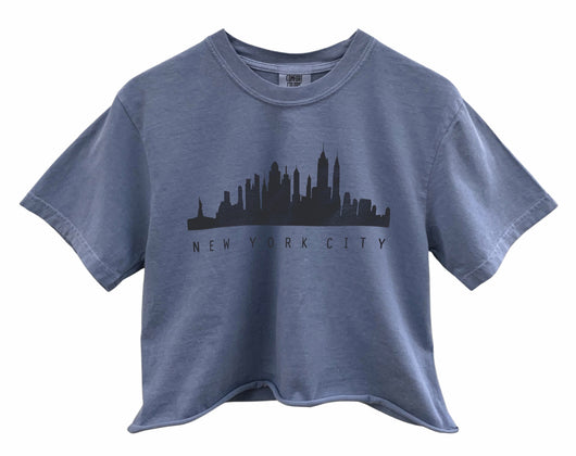 New York City Skyline Graphic Unisex Pigment Dyed Cropped Tee - Color Options Available