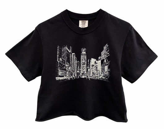 New York Times Square Graphic Unisex Pigment Dyed Cropped Tee - Color Options Available