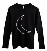 Silver Metallic Crescent Moon Women's Graphic Black Lightweight Long Sleeve Tee