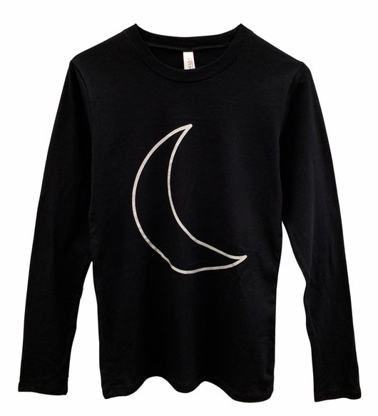 Silver Metallic Crescent Moon Women's Graphic Black Lightweight Long Sleeve Tee