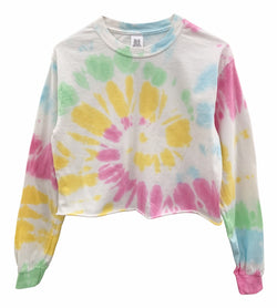 Tie-Dye Cropped Long Sleeve Unisex Tee, Hand Dyed
