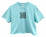 Floral Vine Square Graphic Unisex Pigment Dyed Cropped Tee - Color Options Available