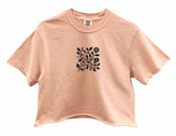 Floral Vine Square Graphic Unisex Pigment Dyed Cropped Tee - Color Options Available