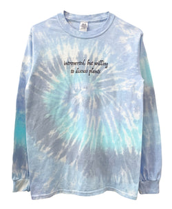 Introverted, But Willing to Discuss Plants Blue Tie-Dye Long Sleeve Unisex Tee