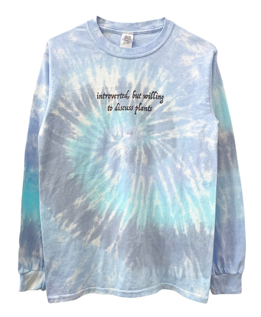 Introverted, But Willing to Discuss Plants Blue Tie-Dye Long Sleeve Unisex Tee