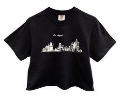 Los Angeles Hand-Drawn Graphic Garment-Dyed Unisex Cropped Tee - Color Options Available