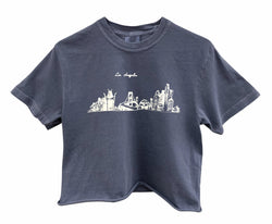 Los Angeles Hand-Drawn Graphic Garment-Dyed Relaxed Fit Unisex Cropped Tee - Color Options Available