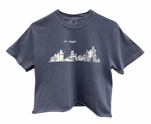 Los Angeles Hand-Drawn Graphic Pigment Dyed Unisex Cropped Tee - Color Options Available