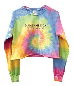 Make America High Again Pastel Rainbow Tie-Dye Long Sleeve Graphic Unisex Crop Top