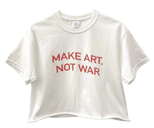 Make Art, Not War White Graphic Cropped Tee
