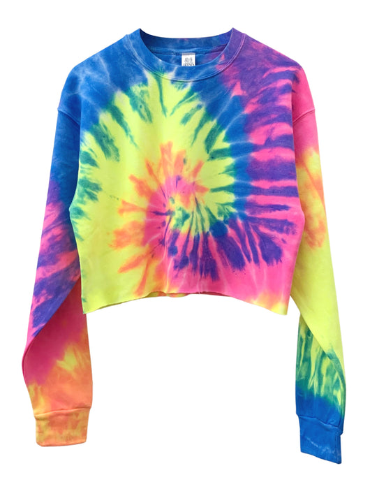 Neon Rainbow Tie-Dye Cropped Unisex Crewneck Sweatshirt