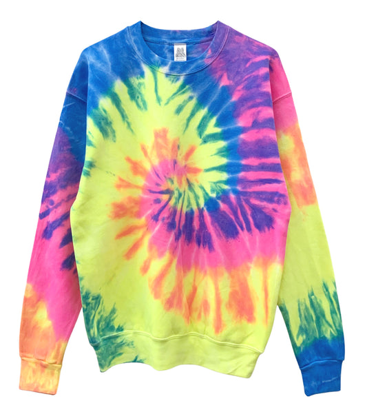 Neon Rainbow Tie-Dye Unisex Crewneck Sweatshirt