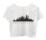 New York City Skyline White Graphic Crop Top