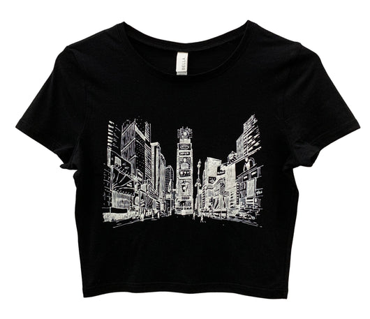 New York Times Square Black Graphic Crop Top