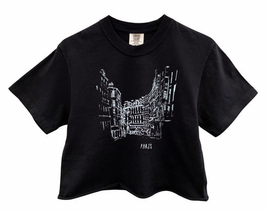 Streets of Paris Graphic Unisex Pigment Dyed Cropped Tee - Color Options Available