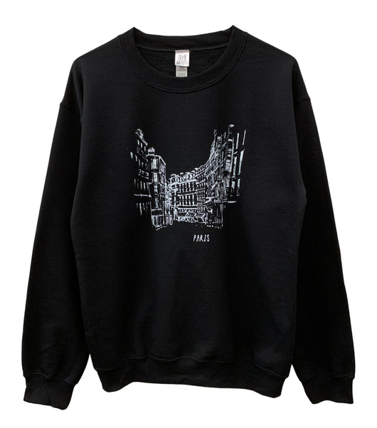 Streets of Paris Black Graphic Crewneck Sweatshirt