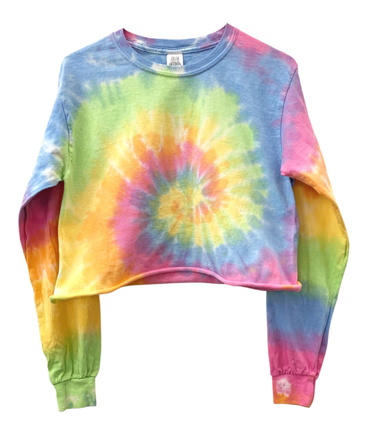 Tie-Dye Cropped Long Sleeve Unisex Tee, Hand Dyed