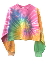 Pastel Rainbow Tie-Dye Cropped Unisex Crewneck Sweatshirt