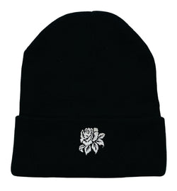 Rose Embroidered Black Beanie