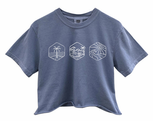 Sun & Surf Graphic Unisex Pigment Dyed Cropped Tee - Color Options Available