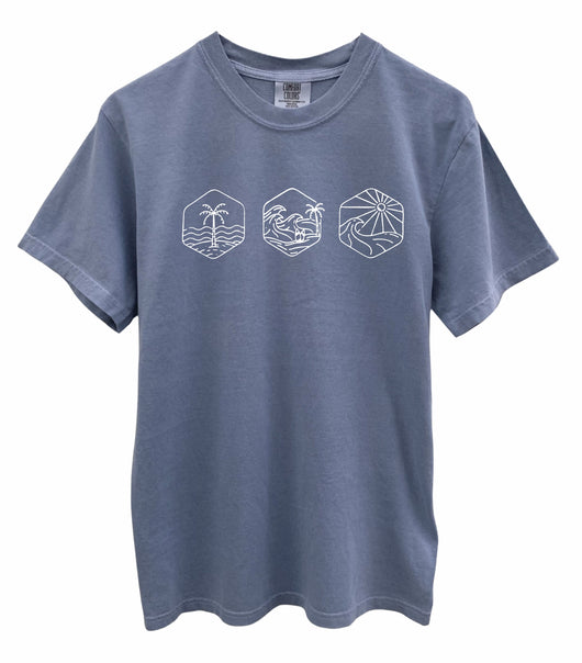 Sun & Surf Graphic Unisex Pigment Dyed Tee - Color Options Available
