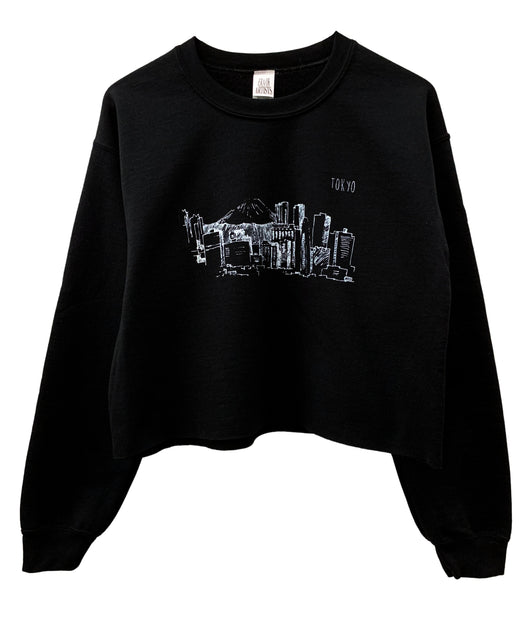 Tokyo Black Graphic Cropped Unisex Crewneck Sweatshirt