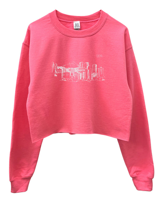 Tokyo Neon Pink Graphic Cropped Crewneck Sweatshirt
