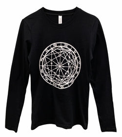 Zodiac Wheel Women's Graphic Black Lightweight Long Sleeve Tee