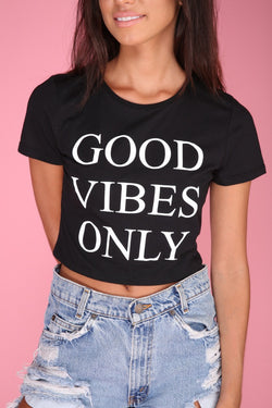 Good Vibes Only Black Graphic Crop Top