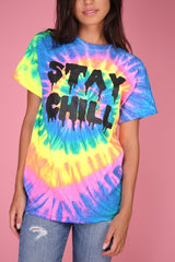 STAY CHILL Neon Rainbow Tie-Dye Graphic Unisex Tee