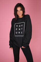ADVENTURE Black Graphic Crewneck Sweatshirt
