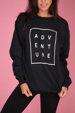 ADVENTURE Black Graphic Crewneck Sweatshirt