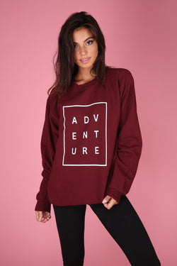 ADVENTURE Maroon Graphic Crewneck Sweatshirt