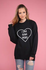 I Love Evan Peters Black Graphic Crewneck Sweatshirt