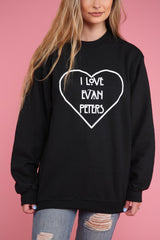 I Love Evan Peters Black Graphic Unisex Crewneck Sweatshirt