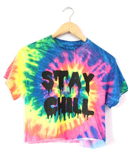 STAY CHILL Neon Rainbow Tie-Dye Graphic Unisex Crop Top