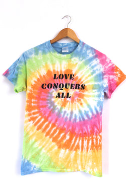 Love Conquers All Pastel Rainbow Tie-Dye Graphic Unisex Tee