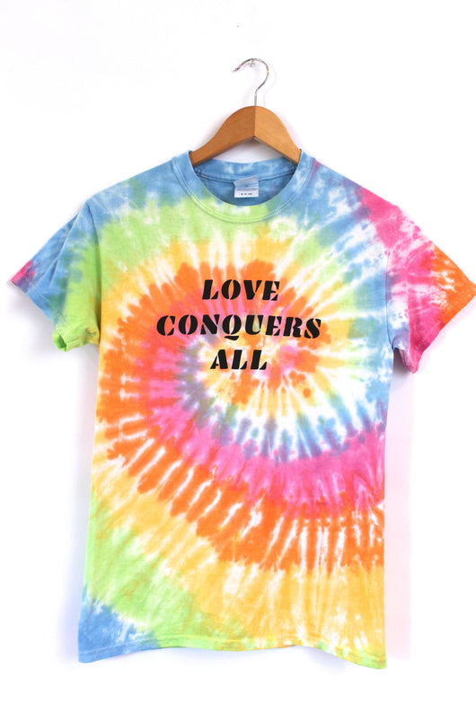 Love Conquers All Pastel Rainbow Tie-Dye Graphic Unisex Tee