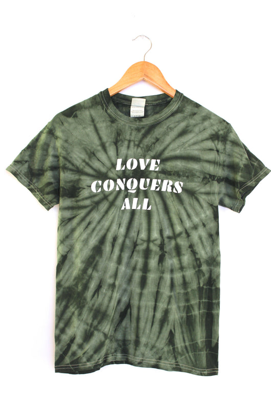 Love Conquers All Green Tie-Dye Graphic Unisex Tee