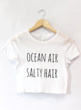 Ocean Air, Salty Hair White Graphic Crop Top