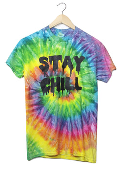 STAY CHILL Bright Rainbow Tie-Dye Graphic Unisex Tee