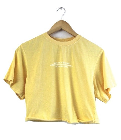 Emotional Baggage Graphic Light Yellow Oversized Cropped Unisex Tee