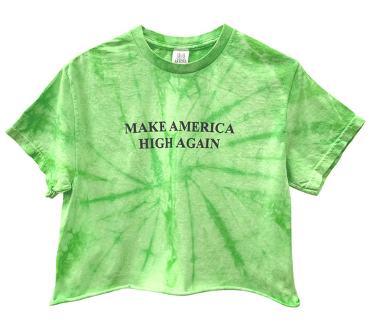 Make America High Again Lime Green Tie-Dye Graphic Unisex Crop Top