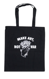 Make Art, Not War Reusable 15"x16" Black Canvas Tote Bag